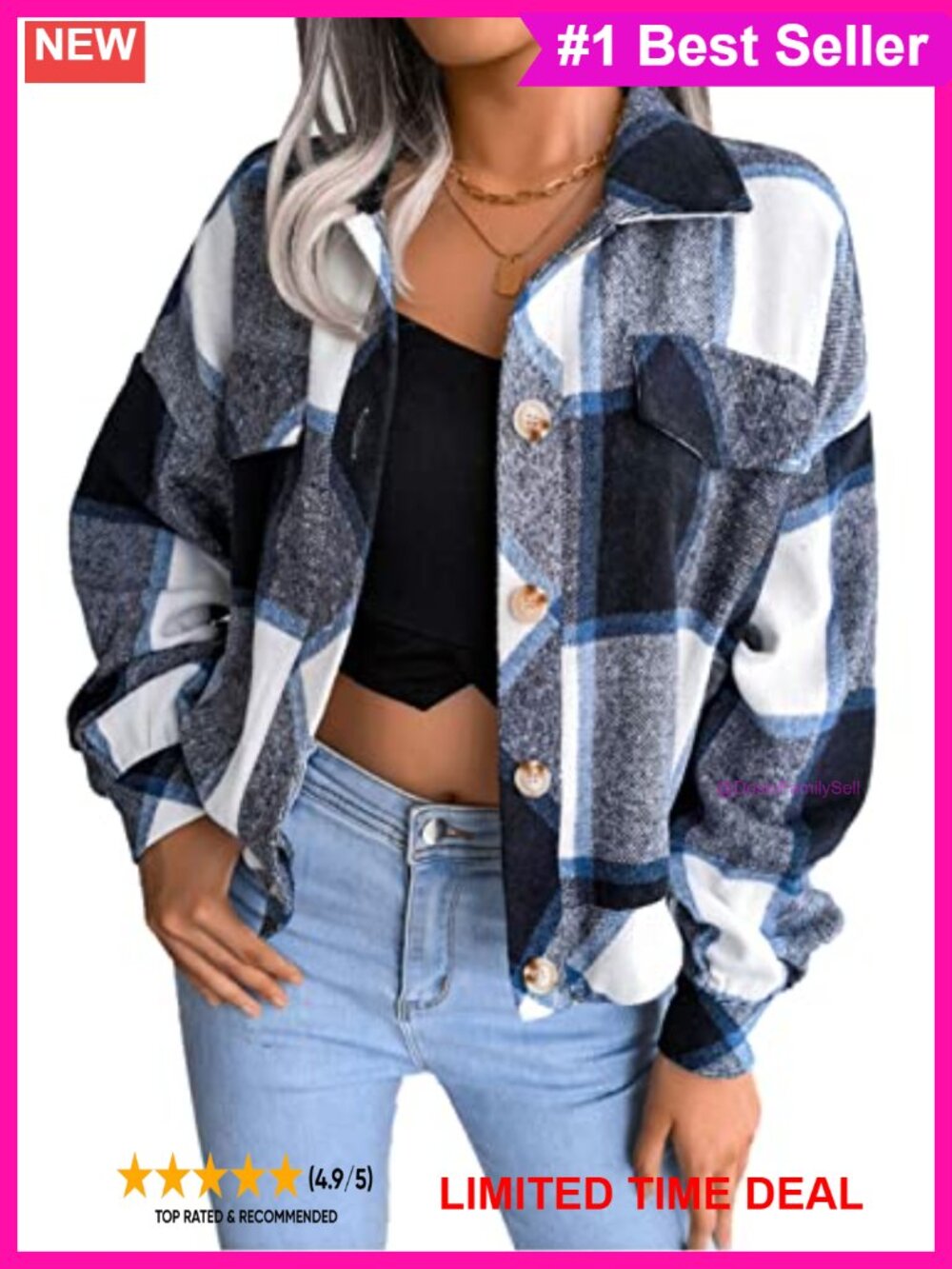 Cropped Corduroy Plaid Shacket Button Up Long Sleeve Casual Jacket